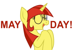 Size: 7206x5000 | Tagged: safe, artist:aaronmk, oc, oc only, oc:lefty pony, pony, unicorn, absurd resolution, bangs, eyes closed, female, freckles, glasses, international worker's day, mare, may day, simple background, solo, text, transparent background