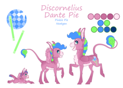 Size: 3500x2500 | Tagged: safe, artist:jackiebloom, oc, oc only, oc:disco inferno, hybrid, mule, pegamule, age progression, colt, high res, leonine tail, male, offspring, parent:pinkie pie, prone, reference sheet, simple background, solo, teenager, tongue out, transparent background, wings