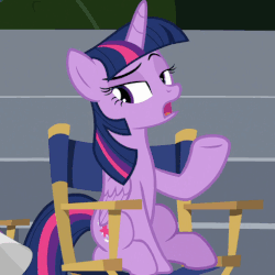 Size: 511x511 | Tagged: safe, screencap, twilight sparkle, alicorn, pony, g4, horse play, animated, chair, coughing, cropped, cute, director's chair, dreamworks face, eyes closed, female, folded wings, happy, lidded eyes, mare, megaphone, open mouth, raised eyebrow, sitting, smiling, smug, smuglight sparkle, solo focus, twiabetes, twilight sparkle (alicorn)
