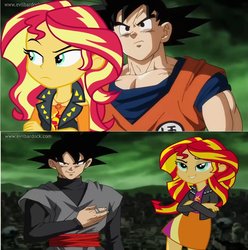 Size: 1024x1031 | Tagged: safe, artist:ponysloud99, sunset shimmer, equestria girls, g4, my little pony equestria girls, my little pony equestria girls: better together, crossover, crossover shipping, dragon ball, dragon ball super, goku black, gonset, human sunset, male, shipping, son goku
