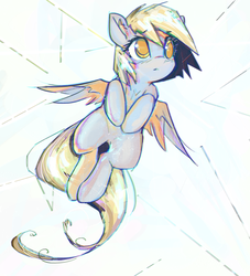 Size: 2775x3059 | Tagged: safe, artist:mirroredsea, derpy hooves, pegasus, pony, g4, abstract background, colored pupils, cute, derpabetes, ear fluff, featureless crotch, female, high res, mare, solo, spread wings, wings