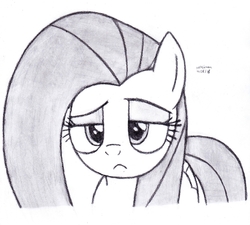 Size: 2526x2272 | Tagged: safe, artist:drchrisman, fluttershy, pony, g4, female, high res, mare, monochrome, skeptical, traditional art