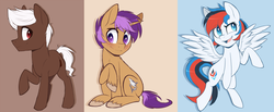 Size: 1450x597 | Tagged: safe, artist:higglytownhero, oc, oc only, oc:cherry cordial, oc:retro city, oc:sharkbutt, earth pony, pegasus, pony, unicorn, blushing, commission, cute, female, male, mare, sitting, stallion