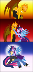 Size: 1384x3002 | Tagged: safe, artist:bbbhuey, flash sentry, twilight sparkle, alicorn, demon, equestria girls, g4, boots, clothes, comic, converse, corrupted, crying, crystal guardian, crystal wings, demon flash sentry, duo, evil, eyes closed, feels, female, glare, high heel boots, hug, injured, male, open mouth, sad, ship:flashlight, shipping, shoes, smiling, smirk, sneakers, solo, straight, twilight sparkle (alicorn)