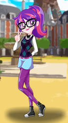 Size: 397x713 | Tagged: safe, artist:spike fancy, sci-twi, twilight sparkle, human, equestria girls, g4, converse, crossover, dressup, female, games, glasses, looking at you, miraculous ladybug, shoes, smiling, sneakers, style emulation