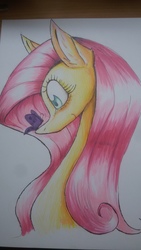 Size: 1836x3264 | Tagged: safe, artist:localscum, fluttershy, butterfly, pegasus, pony, g4, female, solo, traditional art