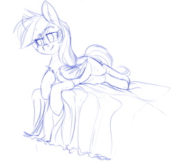 Size: 1240x1174 | Tagged: safe, artist:yoditax, rainbow dash, pony, g4, bed, chest fluff, female, monochrome, sketch, solo