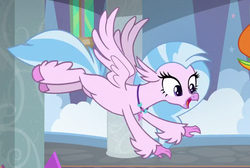 Size: 666x447 | Tagged: safe, screencap, silverstream, classical hippogriff, hippogriff, g4, my little pony: friendship is magic, school daze, claws, cropped, female, flying, solo focus, wings