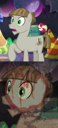 Size: 675x1500 | Tagged: safe, edit, edited screencap, editor:binkyt11, screencap, mudbriar, earth pony, pony, g4, the maud couple, male, not blood, party cave, sap, solo, stallion, stick abuse, thousand yard stare, vietnam flashback