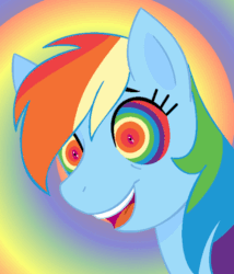Size: 663x774 | Tagged: safe, anonymous artist, rainbow dash, pegasus, pony, g4, 4chan, animated, colored, drawthread, female, implied drug use, kaa eyes, solo, tripping balls