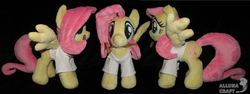 Size: 7370x2768 | Tagged: safe, artist:allunacraft, fluttershy, pony, g4, clothes, hammer, irl, mouth hold, photo, plushie, solo