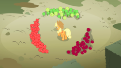 Size: 1440x808 | Tagged: safe, screencap, applejack, keepers of the grove of truth, earth pony, pony, g4, the return of harmony, apple, canterlot hedge maze, circling, female, food, hedge maze, mare, maze