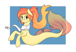 Size: 3090x2103 | Tagged: safe, artist:cadetredshirt, oc, oc only, oc:sunny lane, oc:trash, merpony, sea pony, seapony (g4), clothes, dorsal fin, fish tail, flowing mane, flowing tail, high res, ocean, redxbacon, scales, seaponified, simple background, smiling, solo, species swap, swimming, tail, underwater, water, yellow eyes