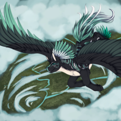 Size: 4000x4000 | Tagged: safe, artist:hahvulon, artist:ssarca-sm, oc, oc only, oc:alpine apotheon, pegasus, pony, body markings, feathered mane, flying, smiling, ych result
