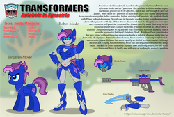 Size: 2053x1381 | Tagged: safe, artist:aleximusprime, pegasus, pony, arcee, autobot, autobots in equestria, blades, cutie mark, female, gun, hooves, mare, optical sight, ponified, rifle, sniper rifle, solo, text, transformers, weapon, wings
