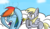 Size: 3707x2162 | Tagged: safe, artist:artiks, derpy hooves, rainbow dash, pegasus, pony, g4, cloud, duo, duo female, female, high res, musical instrument, ponified meme, trumpet, trumpet boy