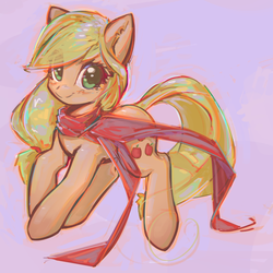 Size: 2800x2800 | Tagged: safe, artist:mirroredsea, applejack, earth pony, pony, clothes, cute, female, jackabetes, looking at you, mare, scarf, simple background, smiling, solo