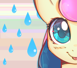 Size: 2658x2344 | Tagged: safe, artist:mirroredsea, bon bon, sweetie drops, earth pony, pony, g4, adorabon, cute, female, high res, looking at you, mare, rain, smiling, solo, tongue out