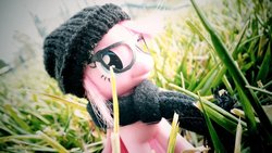 Size: 1024x576 | Tagged: safe, artist:sugarfreetargets, pinkie pie, g4, brushable, clothes, glasses, hat, hipster, irl, photo, scarf, toy