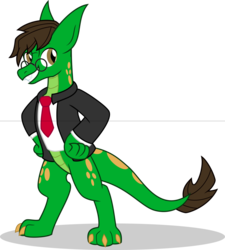 Size: 1024x1137 | Tagged: safe, artist:mlp-trailgrazer, oc, oc only, oc:teric, dragon, clothes, dragon oc, glasses, male, necktie, simple background, solo, suit, transparent background