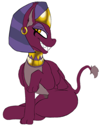 Size: 1026x1273 | Tagged: safe, artist:number1pegasus, editor:binkyt11, the sphinx, sphinx, villains of equestria collab, g4, female, gold, grin, simple background, smiling, solo, transparent background