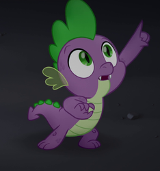 Size: 754x804 | Tagged: safe, screencap, spike, dragon, g4, my little pony: the movie, cropped, male, pointing, solo