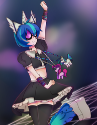 Size: 2504x3240 | Tagged: safe, artist:marinacuz, dj pon-3, pinkie pie, vinyl scratch, g4, dancing, high res, kandi, raver