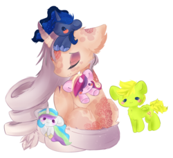 Size: 1727x1578 | Tagged: source needed, useless source url, safe, artist:fluffire, princess cadance, princess celestia, princess luna, oc, oc:gilded royal, oc:sumac spirit, pony, g4, cuddling, curved horn, female, gradient mane, horn, mare, plushie, simple background, solo, transparent background, ych result