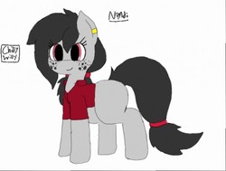Size: 512x387 | Tagged: safe, artist:chillywilly, oc, oc only, oc:nandi, earth pony, pony, clothes, ear piercing, earring, female, freckles, jewelry, piercing, shirt, solo