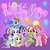 Size: 1590x1590 | Tagged: safe, artist:mosuga, applejack, fluttershy, pinkie pie, rainbow dash, rarity, spike, twilight sparkle, alicorn, earth pony, pegasus, pony, unicorn, g4, balloon, birthday, birthday cake, blushing, bow, cake, confetti, food, hair bow, happy birthday, mane seven, mane six, rainbow power, smiling, tail bow, twilight sparkle (alicorn)