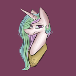 Size: 1024x1024 | Tagged: safe, artist:albinnada, princess celestia, pony, g4, bust, female, looking at you, mare, missing accessory, peytral, simple background, solo