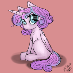 Size: 1024x1024 | Tagged: safe, artist:albinnada, princess flurry heart, alicorn, pony, g4, blank flank, cute, female, filly, flurrybetes, looking at you, reflection, simple background, sitting, solo, weapons-grade cute