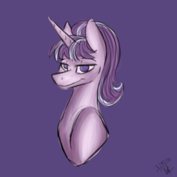 Size: 1024x1024 | Tagged: safe, artist:albinnada, starlight glimmer, pony, unicorn, g4, bust, female, lidded eyes, looking at you, mare, simple background, smiling, solo