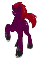 Size: 486x707 | Tagged: safe, artist:the-coffee-cobra, tempest shadow, pony, unicorn, g4, my little pony: the movie, broken horn, cutie mark, eye scar, female, horn, lidded eyes, mare, raised hoof, scar, simple background, solo, white background