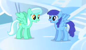 Size: 169x98 | Tagged: safe, screencap, blueberry cloud, skyra, pegasus, pony, g4, sonic rainboom (episode), background pony, cloud, cropped, duo, female, mare, picture for breezies, spread wings, talking