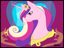 Size: 1280x960 | Tagged: safe, artist:the-coffee-cobra, princess cadance, alicorn, pony, g4, bust, cutie mark background, female, jewelry, looking down, mare, regalia, smiling, solo