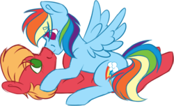 Size: 1026x623 | Tagged: safe, artist:ivybrush, big macintosh, rainbow dash, earth pony, pegasus, pony, g4, boop, male, missing accessory, noseboop, ship:rainbowmac, shipping, simple background, smiling, straight, transparent background