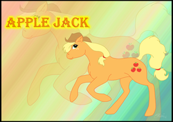 Size: 1280x905 | Tagged: safe, artist:the-coffee-cobra, applejack, earth pony, pony, g4, applejack's hat, cowboy hat, cutie mark, female, freckles, gradient background, hair tie, hat, looking up, mare, running, smiling, solo, zoom layer