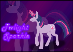 Size: 1280x905 | Tagged: safe, artist:the-coffee-cobra, twilight sparkle, pony, unicorn, g4, cutie mark, female, glowing horn, gradient background, horn, mare, smiling, solo, walking, zoom layer