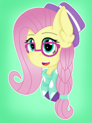 Size: 2048x2732 | Tagged: safe, artist:komasantaffy, fluttershy, pegasus, pony, fake it 'til you make it, g4, alternate hairstyle, female, glasses, hat, high res, hipstershy, mare, solo