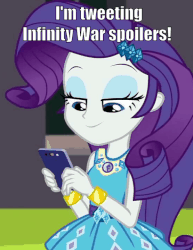 Size: 555x720 | Tagged: safe, edit, edited screencap, screencap, rarity, equestria girls, g4, my little pony equestria girls: better together, text support, text support: rarity, animated, avengers, avengers: infinity war, cellphone, cropped, female, geode of shielding, gif, infinity war, magical geodes, marvel cinematic universe, meme, nodding, phone, pure unfiltered evil, shitposting, smartphone, solo