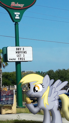 Size: 2268x4032 | Tagged: safe, artist:pecachpictures, derpy hooves, g4, irl, muffin, photo, that pony sure does love muffins