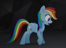 Size: 1059x779 | Tagged: safe, screencap, rainbow dash, pegasus, pony, g4, my little pony: the movie, cropped, cute, cutie mark, dashabetes, female, frown, looking at something, mare, open mouth, raised hoof, shocked, solo, surprised, wide eyes