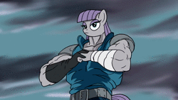 Size: 1280x720 | Tagged: safe, artist:atariboy2600, edit, maud pie, earth pony, anthro, g4, animated, cracking knuckles, disproportional anatomy, female, hokuto no ken, kenshiro, maud pump, muscles, omae wa mou shindeiru, ripped, solo, sound, this will end in death, this will end in omae wa mou shindeiru, this will end in pain, webm, wip