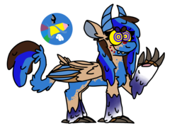 Size: 1600x1200 | Tagged: safe, artist:latiapainting, oc, oc:painting cincel, alternate universe, battle for dream island, beanbrows, chest fluff, claws, crazy eyes, cutie mark, eyebrows, floppy ears, four (battle for dream island), horn, leonine tail, paws, raised hoof, simple background, spots, teeth, tinga ponies species, transparent background