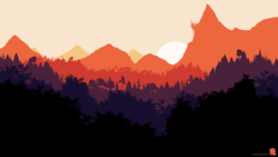 Size: 3200x1800 | Tagged: safe, artist:simonk0, sunset shimmer, g4, background, canterlot, canterlot castle, dawn, firewatch, forest, high res, mountain, mountain range, no pony, scenery, signature, silhouette, sundown, sunset, tree, wallpaper