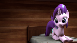 Size: 1280x720 | Tagged: safe, artist:lightracer1038, starlight glimmer, pony, unicorn, g4, 3d, bed, female, sitting, solo