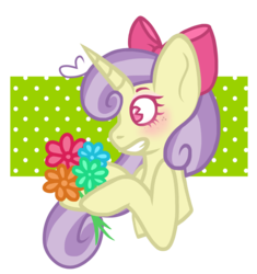 Size: 2000x2125 | Tagged: safe, artist:chococakebabe, oc, oc only, oc:meadow blossom, pony, unicorn, bow, female, flower, hair bow, high res, mare, solo