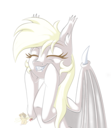 Size: 693x800 | Tagged: safe, artist:unisoleil, oc, oc only, oc:albi light wing, bat pony, pony, albino, bat pony oc, eyes closed, fangs, feels good, female, hooves on cheeks, mare, meme, ponified meme, simple background, solo, transparent background