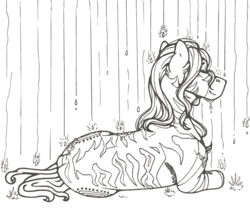 Size: 1280x1075 | Tagged: safe, artist:nightmare-moons-throneroom, zecora, pony, zebra, g4, cutie mark, ear fluff, eyes closed, female, mare, on side, rain, simple background, solo, traditional art, wet mane, white background